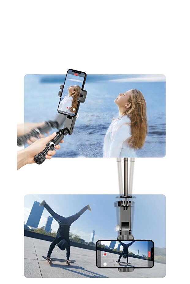 حامل ثلاثي متعدد الوظائف من ديفيا عصا السيلفي وجيمبال مكتبي متحرك 360 درجة مع اضاءة وتركيز على الوجه - 7