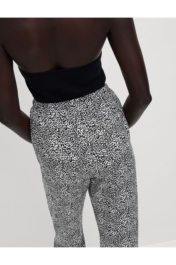 %100 Twill Pamuklu Desenli Yüksek Bel Dar Paça Pantolon - 4