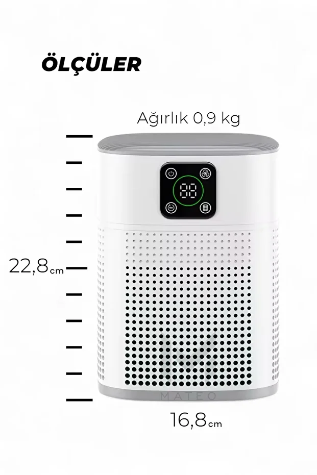 Mateo Akıllı Hava Temizleyici | 3 Katmanlı Hepa Filtre Karbon | 24db Sessiz Mod | 45 M² Alan - 9