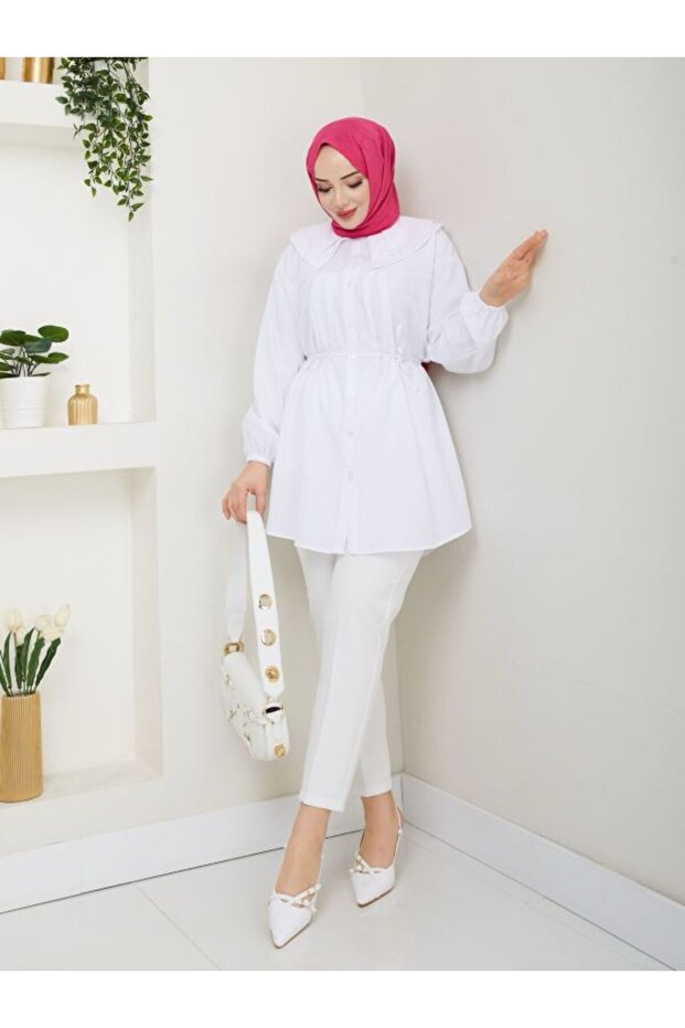 Double Collar Pleated Hijab Shirt