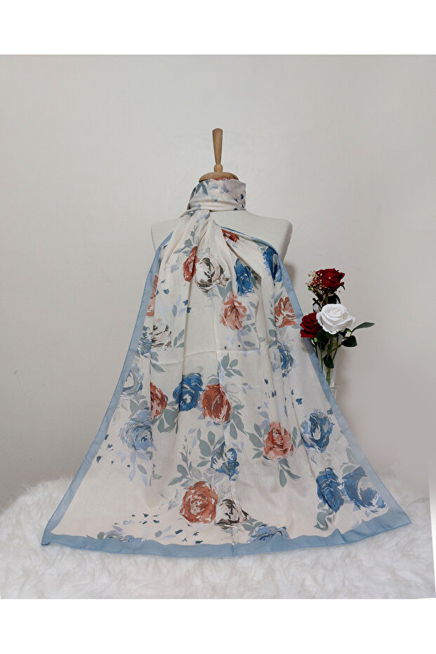 شال قطن ناعم منقوش - 1