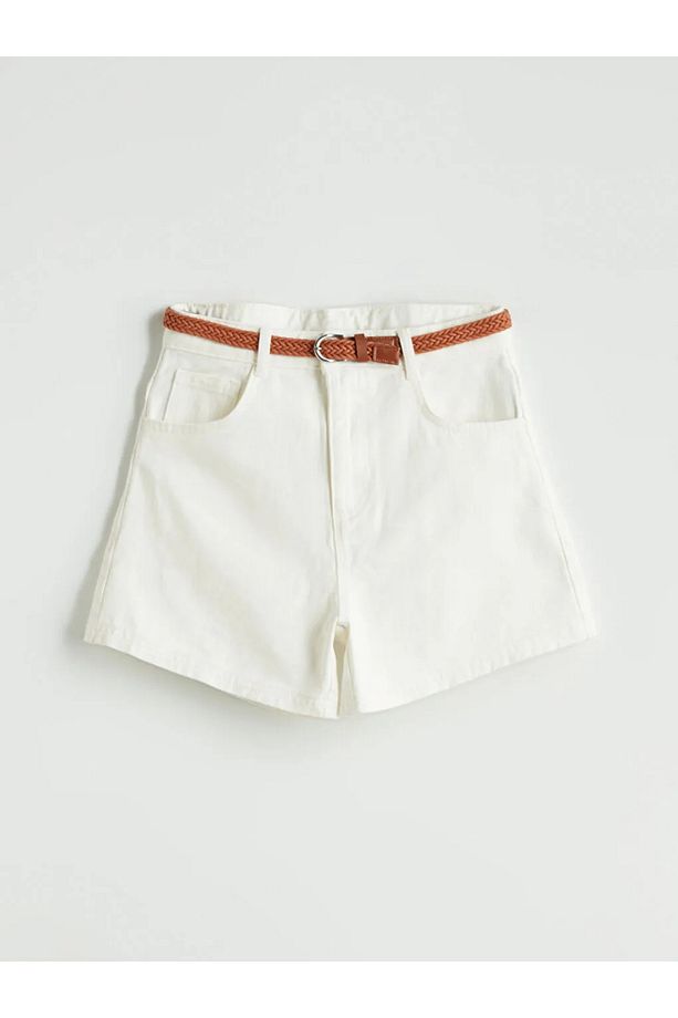 LCW Kids Ekru Basic Kız Çocuk Jean Şort - 4