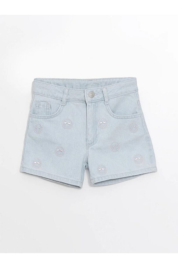 LCW Kids Indigo Nakışlı Kız Çocuk Jean Şort - 4