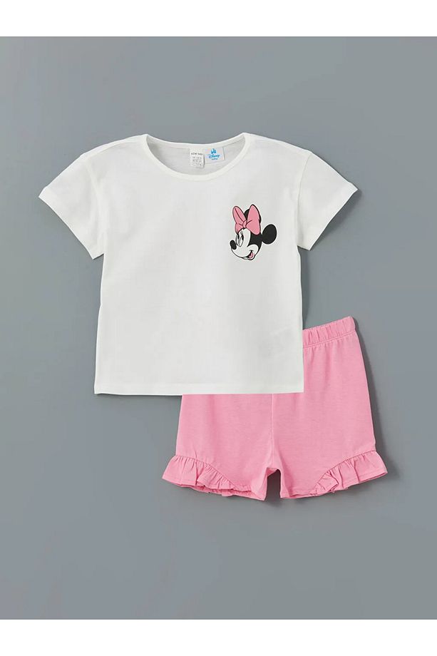 Beyaz Minnie Mouse Baskılı Kız Bebek Şortlu Pijama Takımı - 1