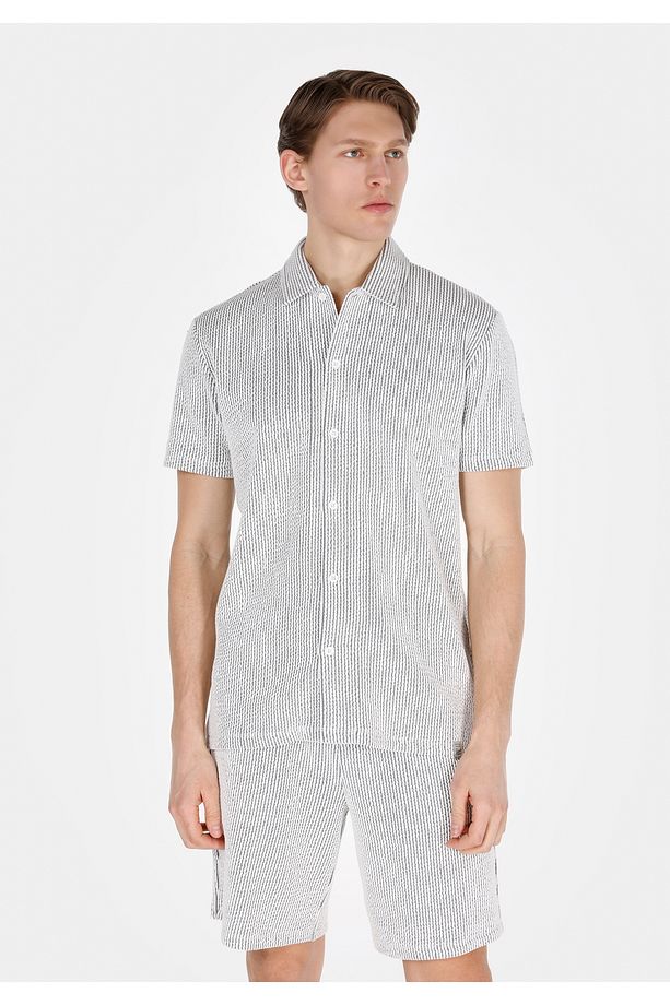 Regular Fit Polo Yaka Jakarlı Erkek Gri Kısa Kol Tişört - 1
