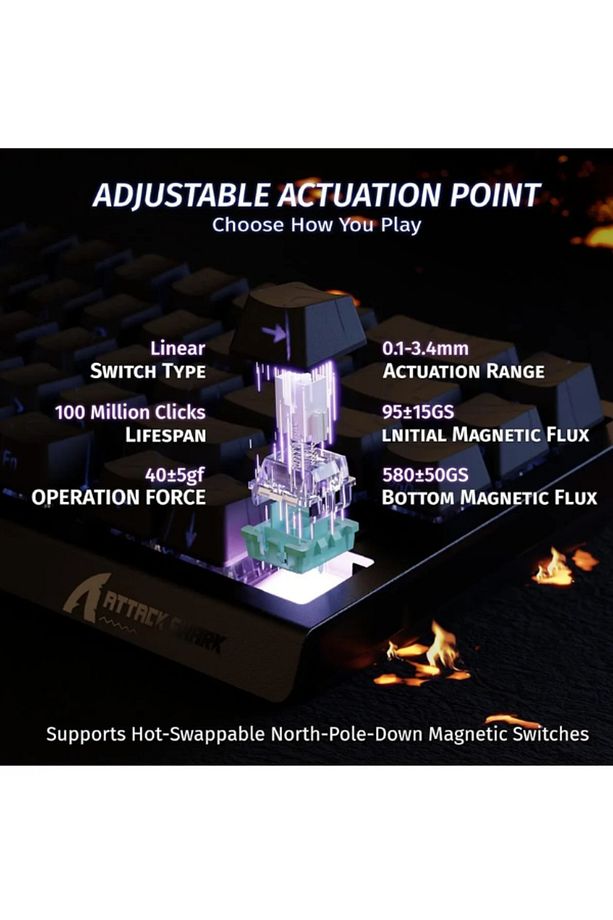 Attack Shark X68HE Rapid Trigger 0.125ms Manyatik Switch RGB App Uygulamalı Gaming Oyuncu Klavye - 3