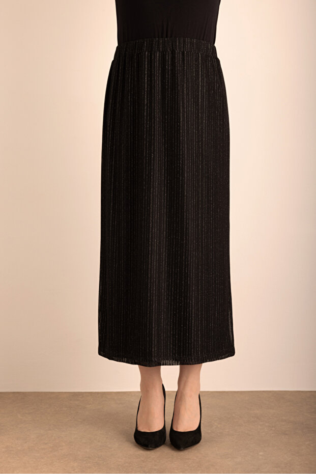 Beli Lastikli Örme Simli Tül Etek - 2