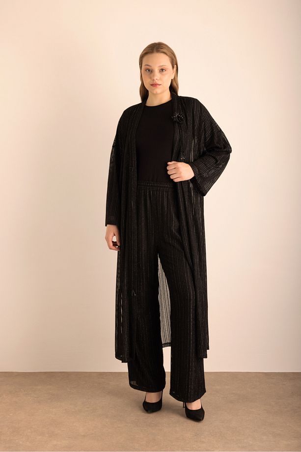 Beli Lastikli Örme Simli Tül Pantolon - 1