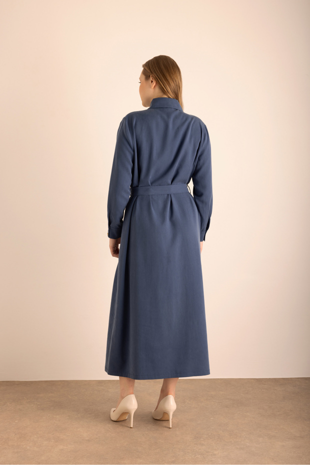 Lacivert Cotton Gömlek Elbise - 6