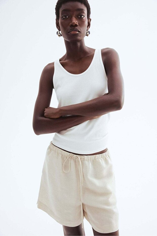 شورت برباط من مزيج الكتان - 4