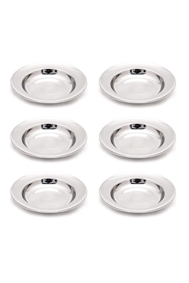 Stainless Steel Deep Soup Plate 6 Pcs - Thick Glossy 24 Cm