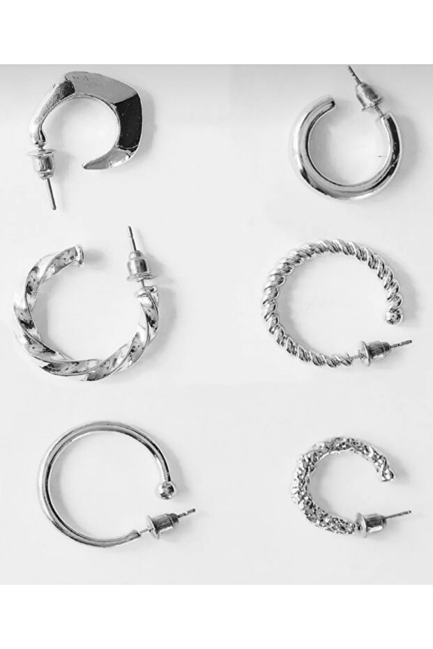 Kadın Gümüş Basic 6’Lı Küpe Seti - 3