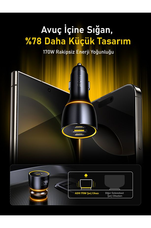 Superauto Araç Içi Şarjı, 3 Portlu Pd 170w Type-c Ve Usb-a Girişli, Hızlı Şarj Çakmaklık Adaptörü - 6
