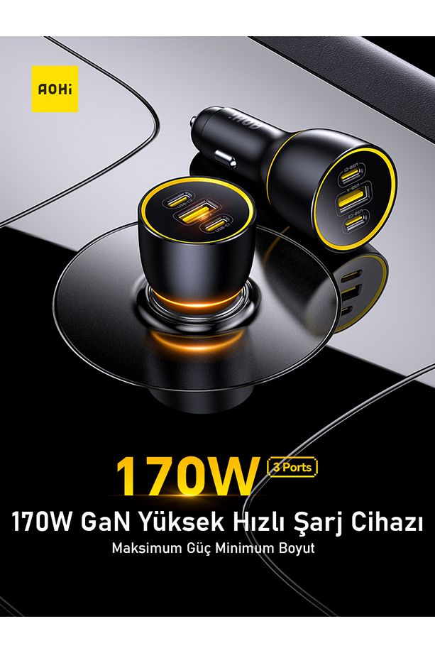Superauto Araç Içi Şarjı, 3 Portlu Pd 170w Type-c Ve Usb-a Girişli, Hızlı Şarj Çakmaklık Adaptörü - 2
