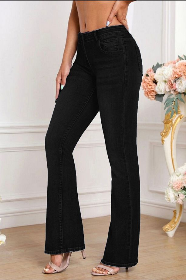 Yüksek Kalite Kadın 5 Cep Düşük Bel Ispanyol Paça Skinnyfit Esnek Jean Pantolon C619-siyah - 4