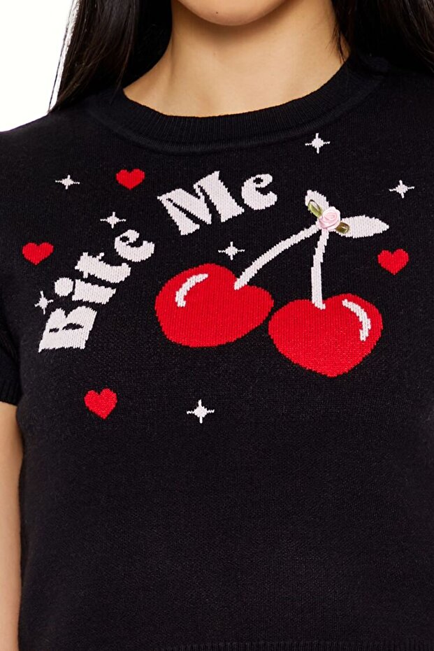 Bite Me Yazılı Triko Tişört - 4