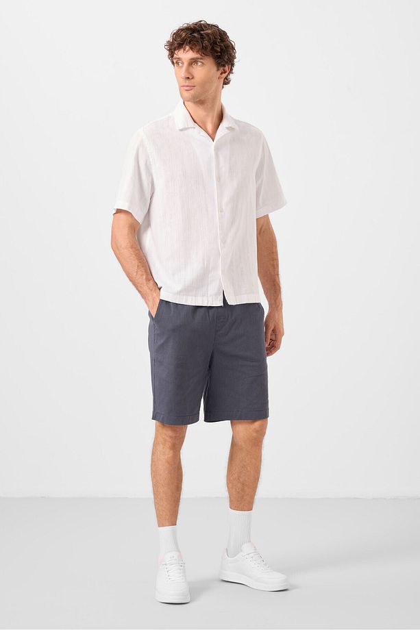 Gri Standart Fit Dokuma Hafif Esnek Chino Erkek Şort - 81293 - 5