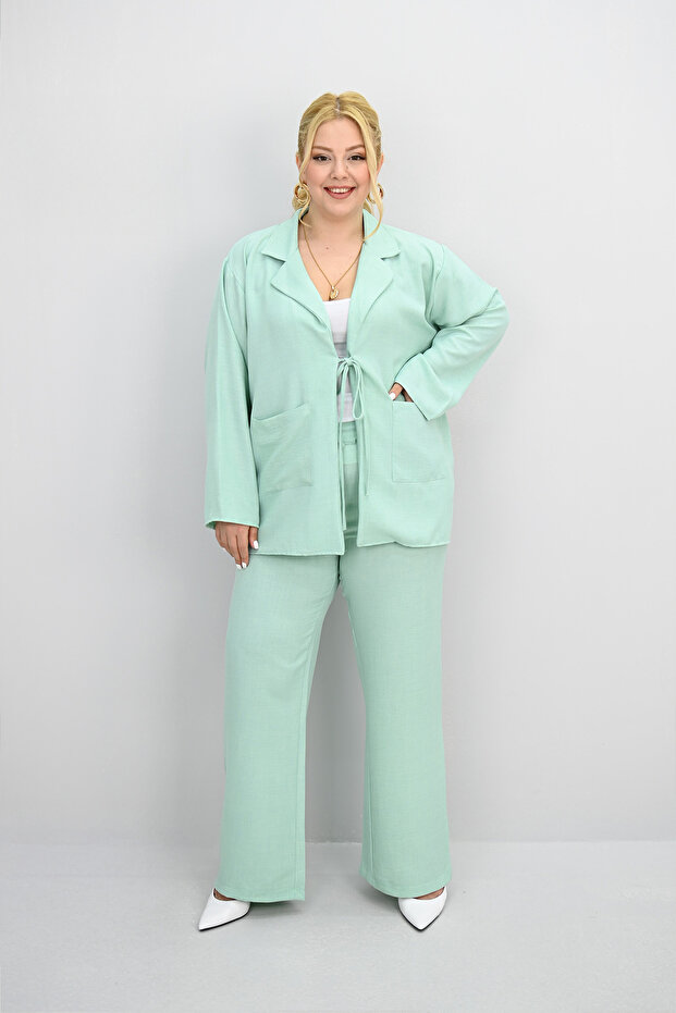Women's Large Size Tie-Up Loose Wide Leg Bottom-Top Suit 8195-25