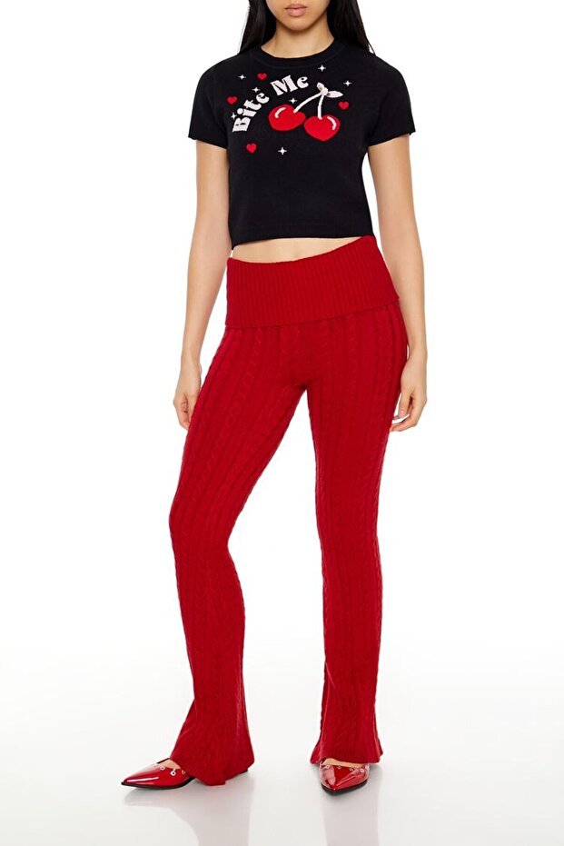 Bite Me Yazılı Triko Tişört - 3