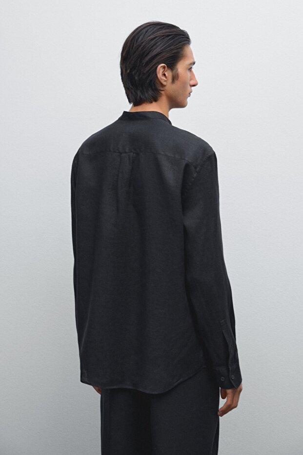 %100 keten regular fit hakim yaka gömlek - 3