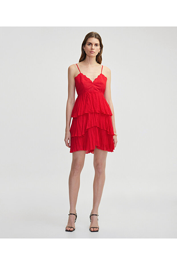 Kırışık efektli askılı elbise - 1