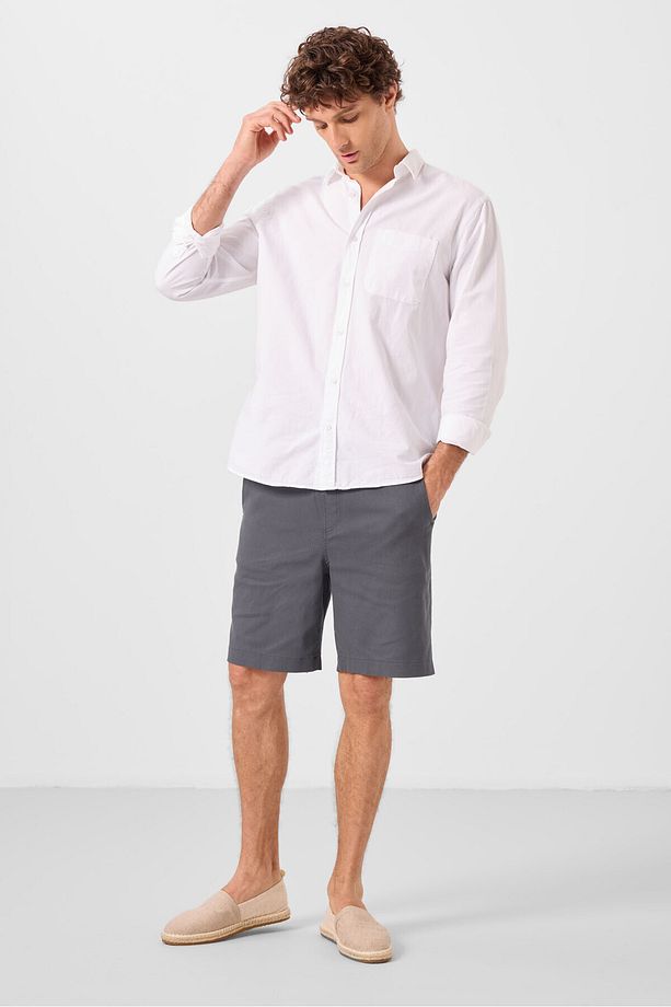 Antrasit Standart Fit Dokuma Hafif Esnek Chino Erkek Şort - 81289 - 6