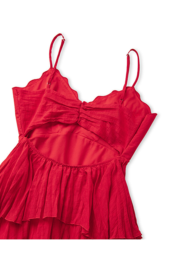 Kırışık efektli askılı elbise - 4