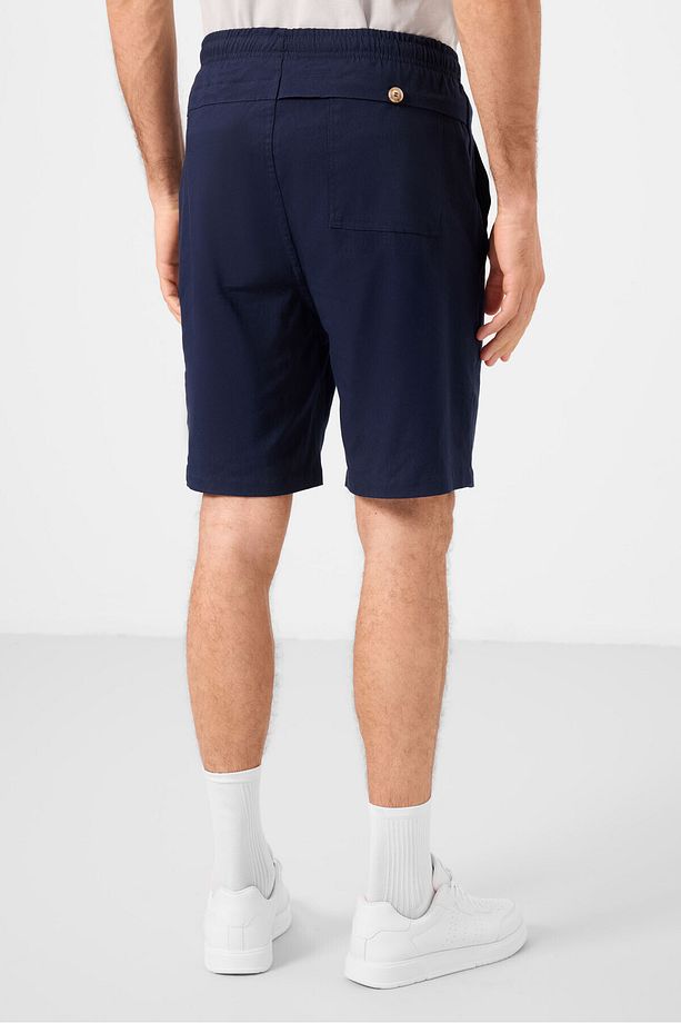 Lacivert Standart Fit Dokuma Hafif Esnek Chino Erkek Şort - 81292 - 8
