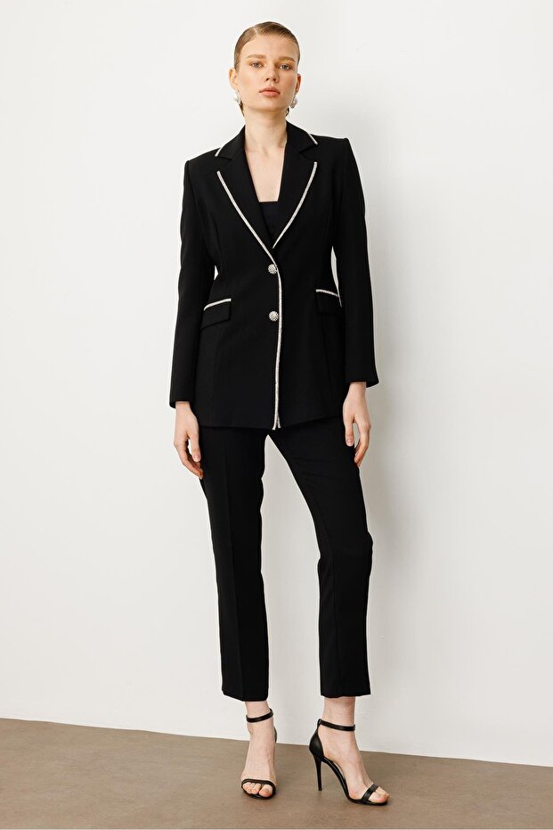 Modailgi Taş Şeritli Çift Düğmeli Ceket Siyah - 2