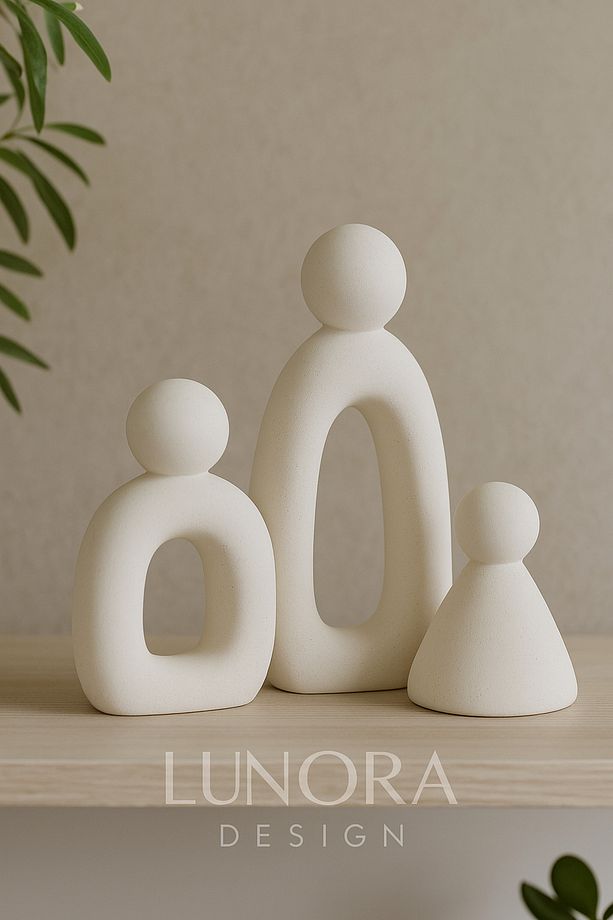 Modern Aile Biblo Seti – 3 Parça Minimal Beyaz Dekor - 1