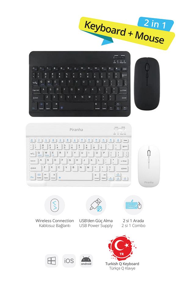 2380 Bluetooth Kablosuz Türkçe Q Klavye ve Mouse Seti / Windows - macOS - Android - 5