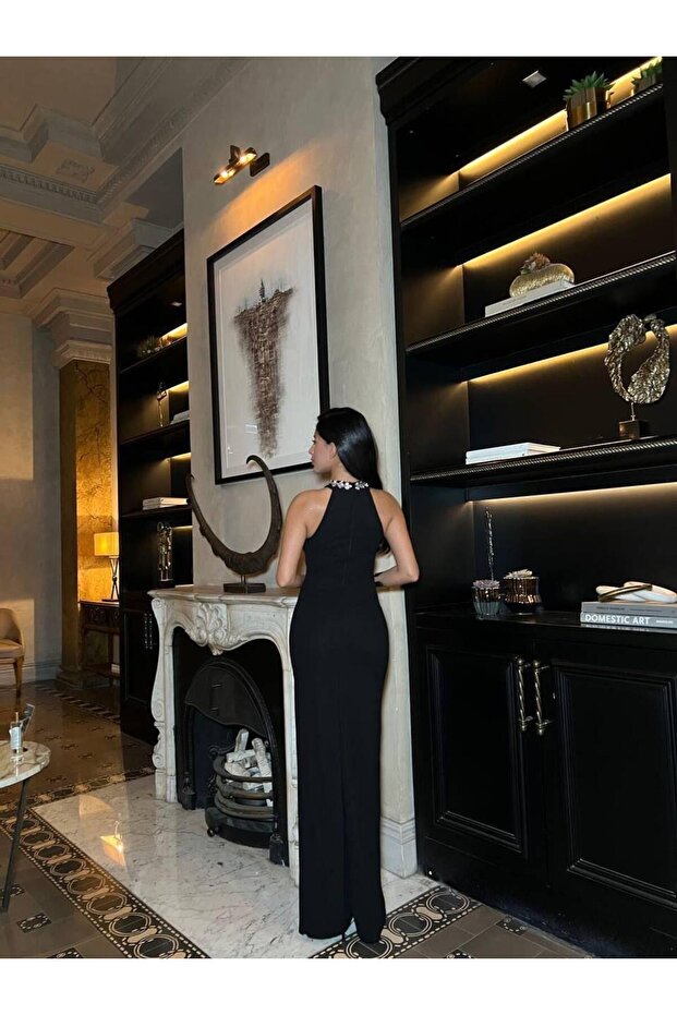 Scuba Krep Kumaş Elbise Siyah 583176 - 4