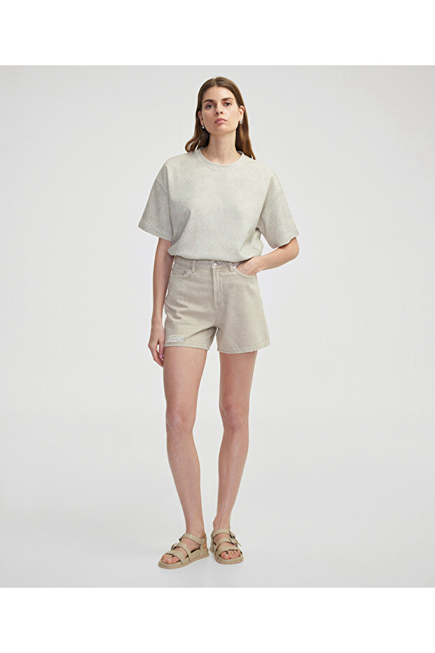 Eskitme efektli denim şort - 1