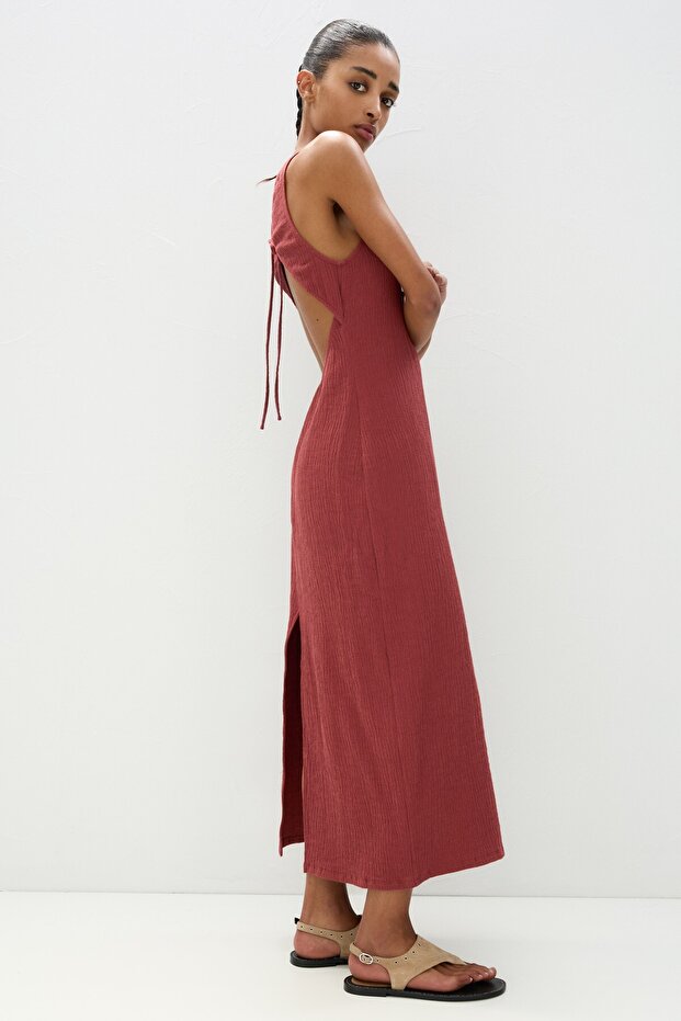 Sırt dekolteli midi elbise - 2