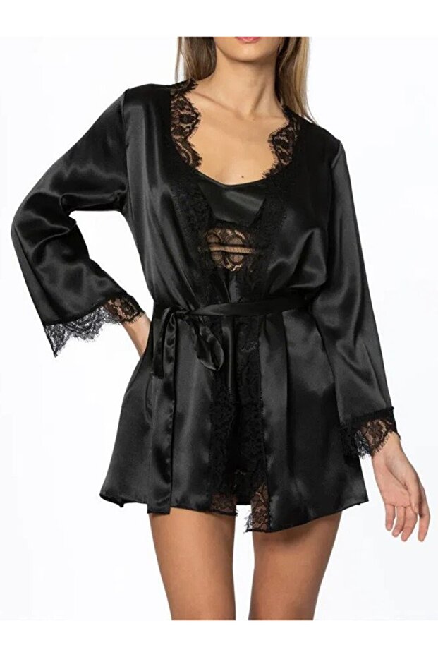 Satin Lace 3 Piece Women's Dressing Gown Set 024900