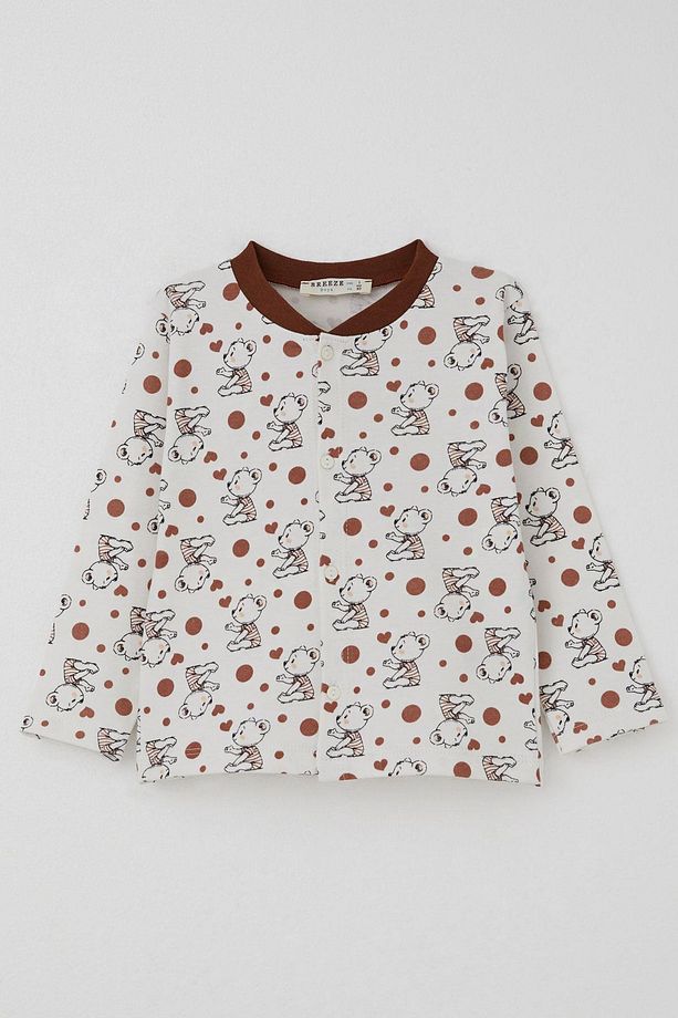 Erkek Bebek Pijama Takımı Bebek Sevimli Ayıcık Desenli 4 Ay-1 Yaş, Ekru - 2