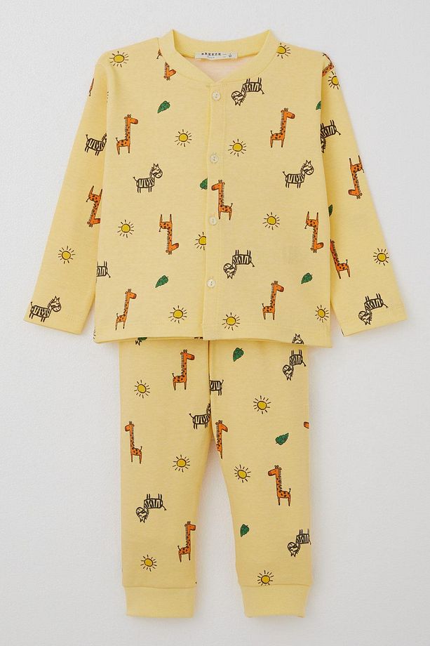 Erkek Bebek Pijama Takımı Minik Safari Temalı Hayvancık Desenli 4 Ay-1 Yaş, Sarı - 1