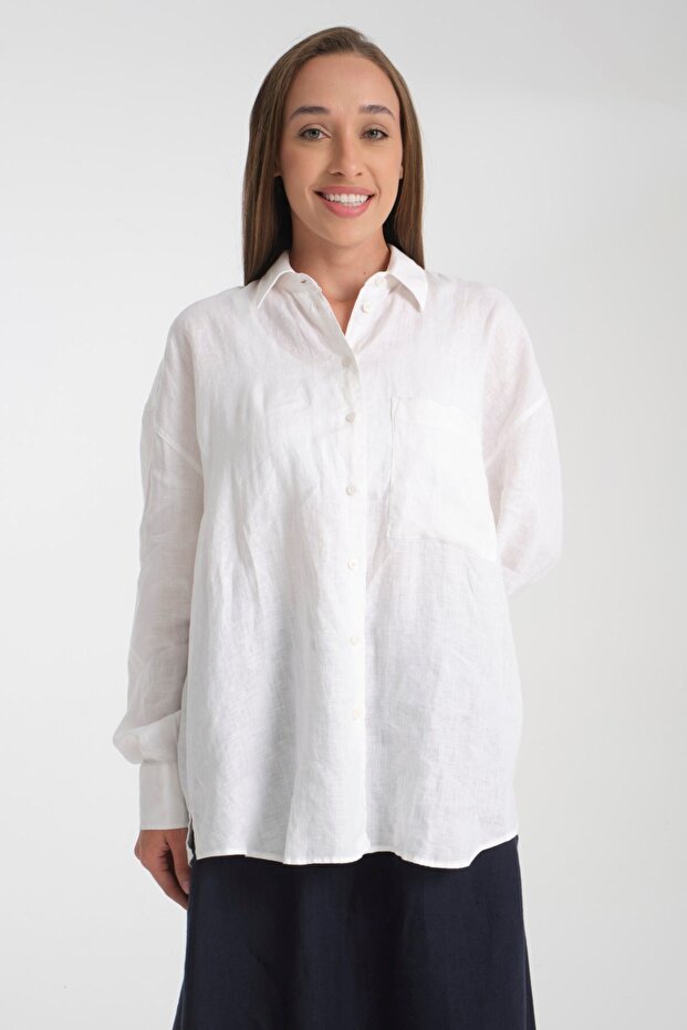 Women's 100% Linen Oversize Relaxed Fit Long Sleeve Shirt – Natural, Breathable, Stylish Design 2001