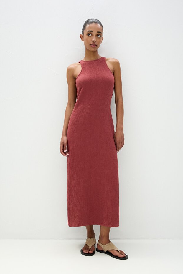 Sırt dekolteli midi elbise - 3