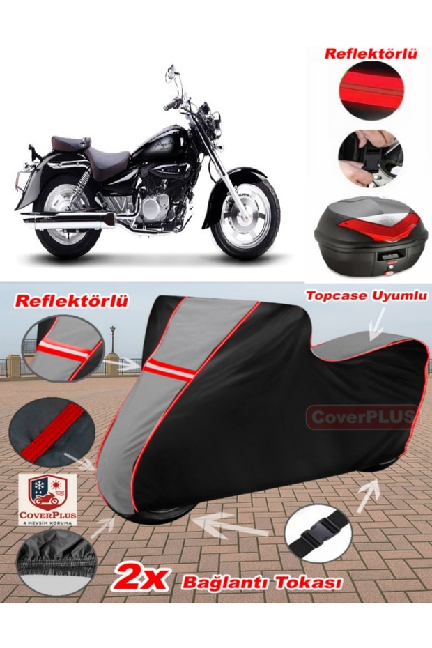 Bmw g 650 X Country Tarpaulin Topcase Compatible Motorcycle Tarpaulin (Gray-Black Red Stitched)