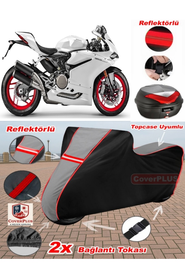 Ducati Panigale 959 Tarpaulin Topcase Compatible Motorcycle Tarpaulin (Grey-Black Red Stitched)