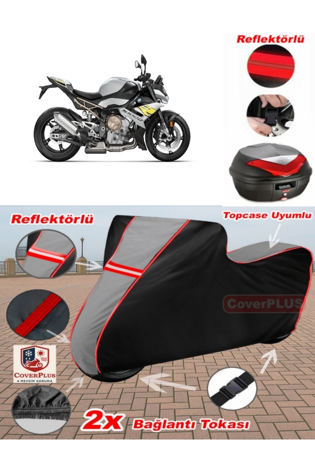 Bmw S 1000 R Tarpaulin Topcase Compatible Motorcycle Tarpaulin (Grey-Black Red Stitched)
