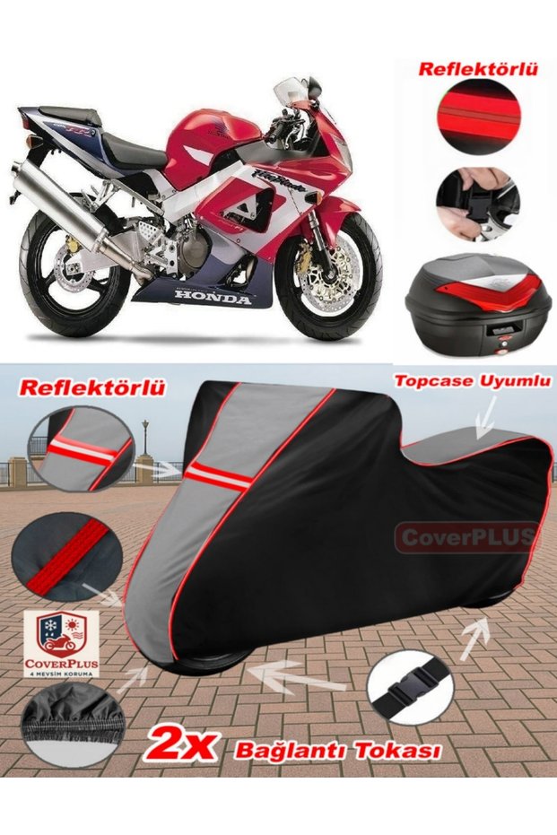 Honda Cbr 929 Rr Tarpaulin Topcase Compatible Motorcycle Tarpaulin (Grey-Black Red Stitched)