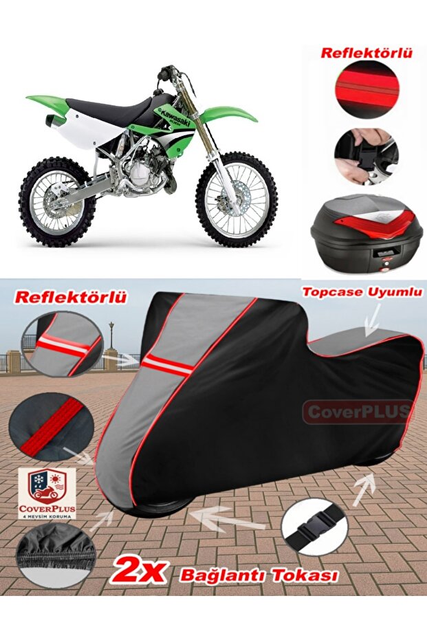 Kawasaki Kx 85 Tarpaulin Topcase Compatible Motorcycle Tarpaulin (Grey-Black Red Stitched)