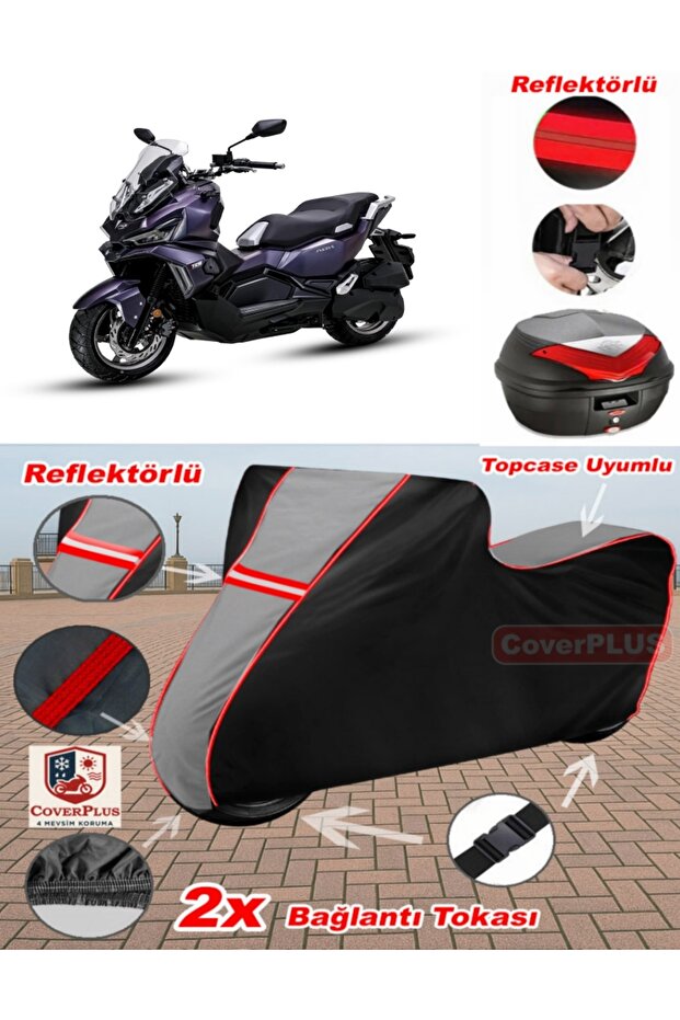 Sym Jet X 125 Tarpaulin Topcase Compatible Motorcycle Tarpaulin (Grey-Black Red Stitched)