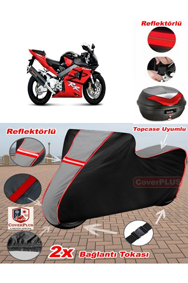 Honda Cbr 954 Rr Tarpaulin Topcase Compatible Motorcycle Tarpaulin (Grey-Black Red Stitched)