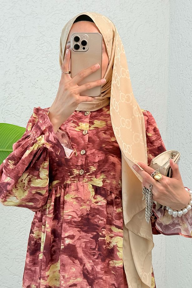 Batik Desen Viscon Elbise 2310 - MERCAN - 4