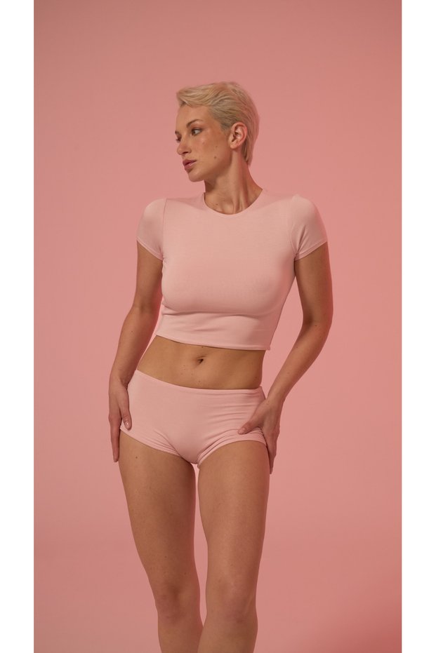 Round Neck Cap Sleeve Crop T-Shirt
