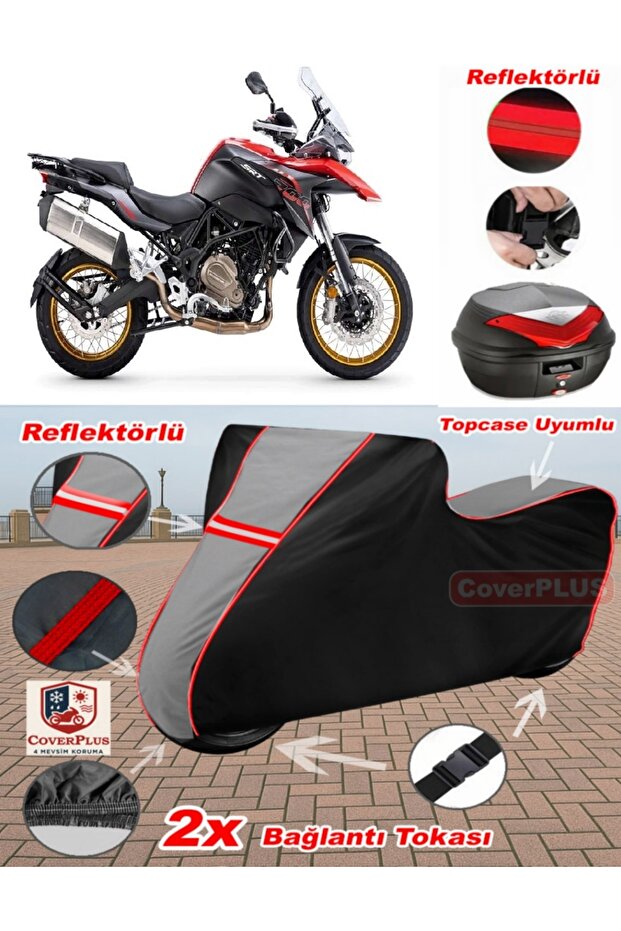 Qj Srt700 X Tarpaulin Topcase Compatible Motorcycle Tarpaulin (Grey-Black Red Stitched)