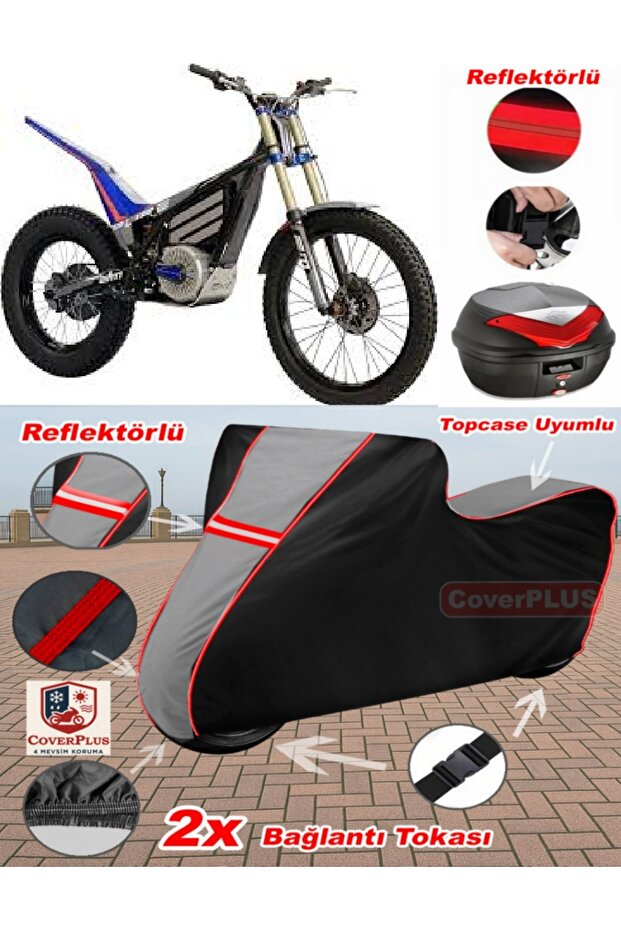Lectric Motion E Pure Race Tarpaulin Topcase Compatible Motorcycle Tarpaulin (Grey-Black Red Stitched)